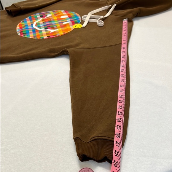 Joshua Sanders Brown Plaid Smiley Face Applique Hoodie Heavyweight Sweatshirt XS - Picture 13 of 13